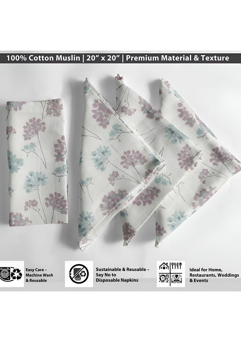 12Pcs Off White And Grey Printed Cotton Table Napkins