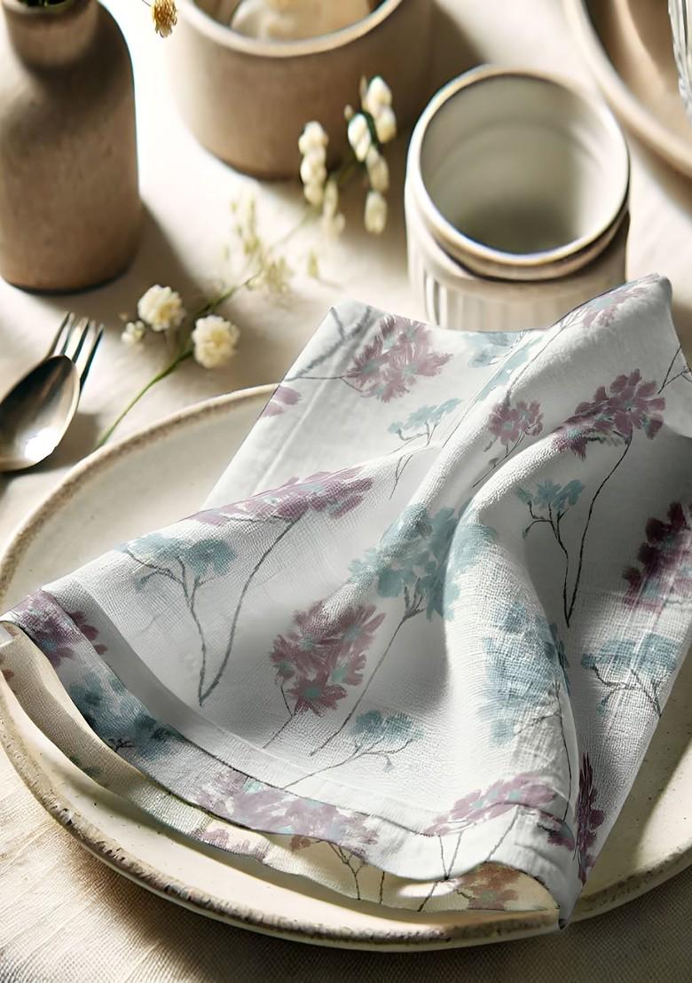 12Pcs Off White And Grey Printed Cotton Table Napkins