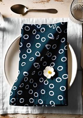 12Pcs Teal Blue And White Printed Cotton Table Napkins