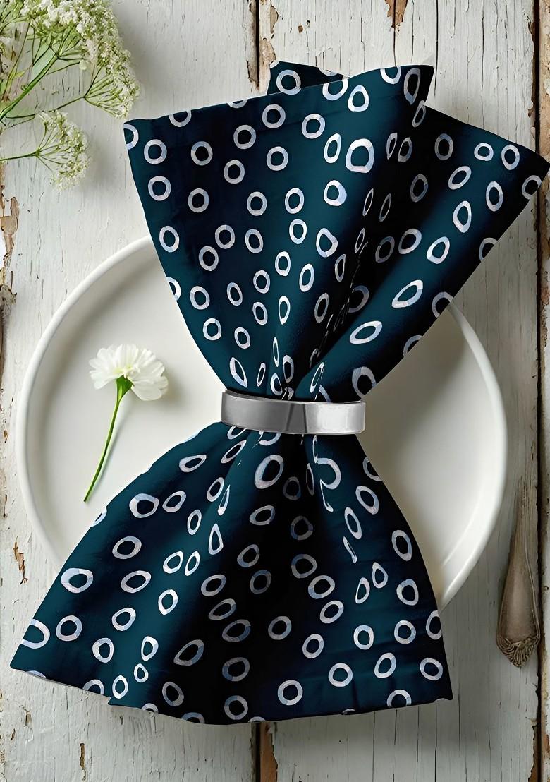 12Pcs Teal Blue And White Printed Cotton Table Napkins