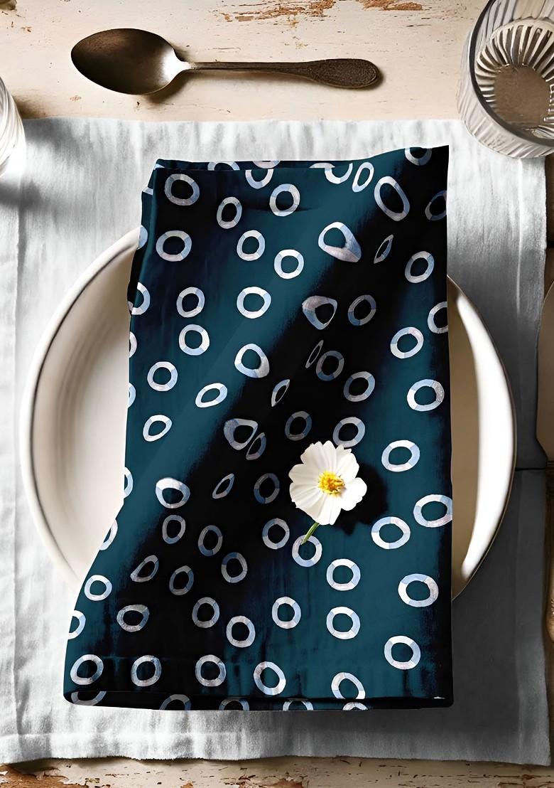 12Pcs Teal Blue And White Printed Cotton Table Napkins