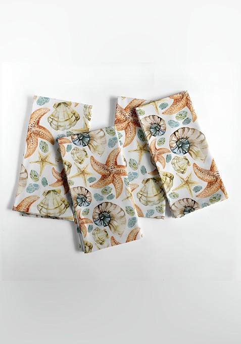 12Pcs White And Brown Printed Cotton Table Napkins