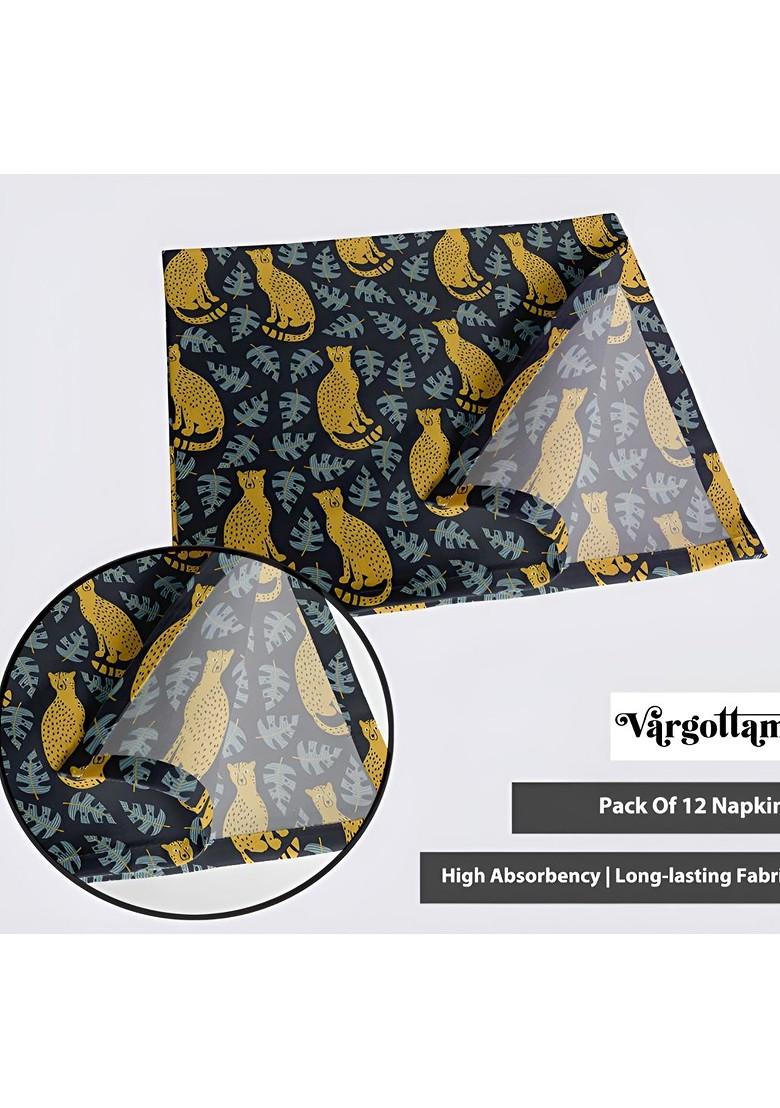 12Pcs Black And Yellow Printed Cotton Table Napkins