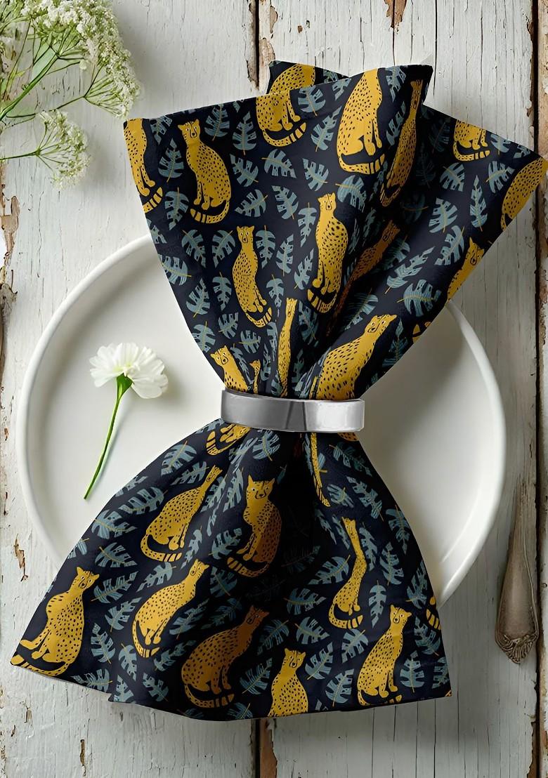 12Pcs Black And Yellow Printed Cotton Table Napkins