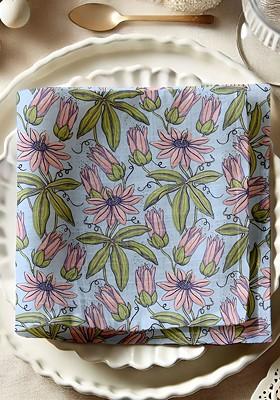 12Pcs Blue And Green Printed Cotton Table Napkins