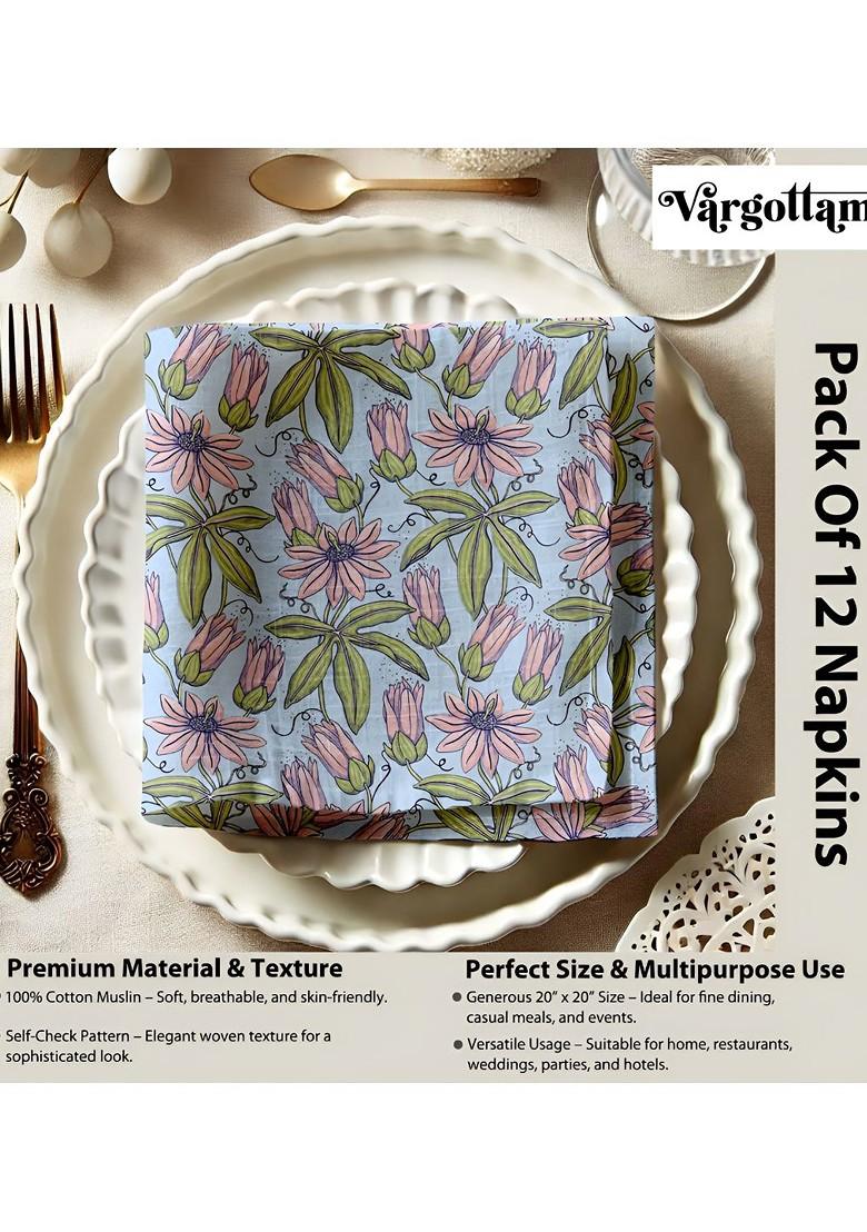 12Pcs Blue And Green Printed Cotton Table Napkins