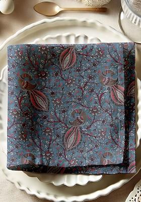 12Pcs Blue And Brown Printed Cotton Table Napkins
