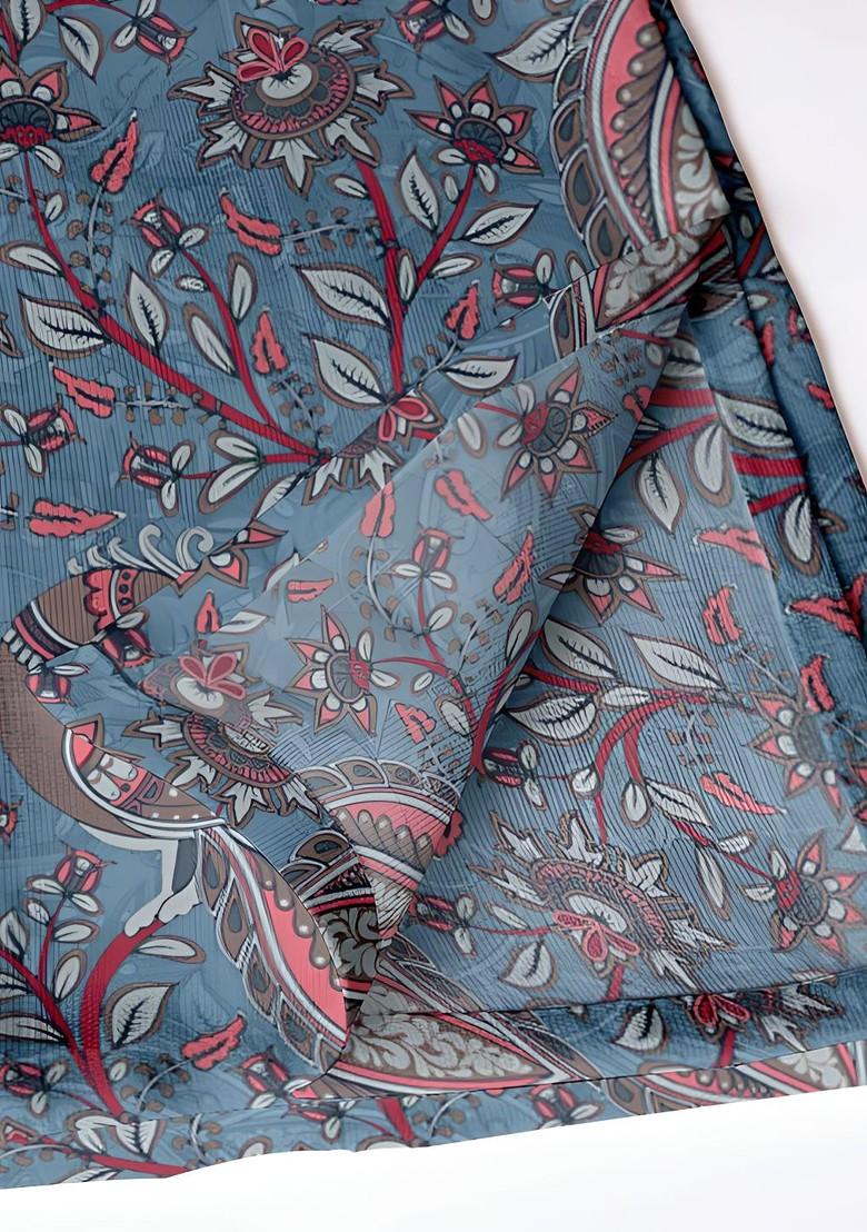 12Pcs Blue And Brown Printed Cotton Table Napkins