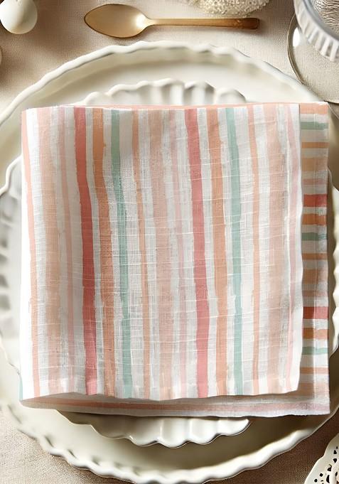 12Pcs White And Peach Colored Striped Cotton Table Napkins