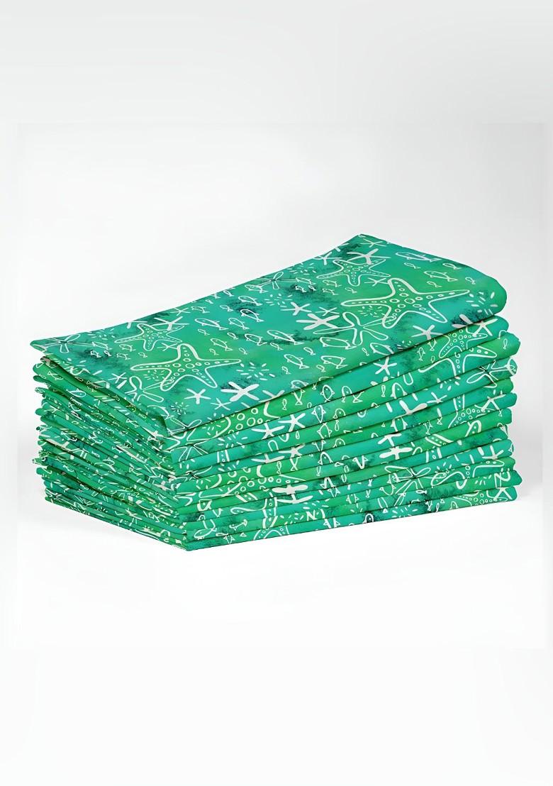 12Pcs Green And White Printed Table Napkins