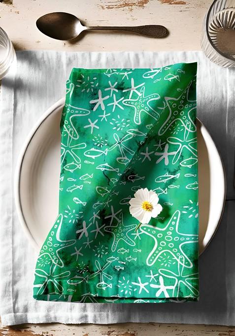 12Pcs Green And White Printed Table Napkins
