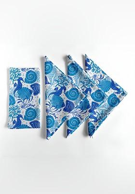 12Pcs Blue And White Printed Cotton Table Napkins