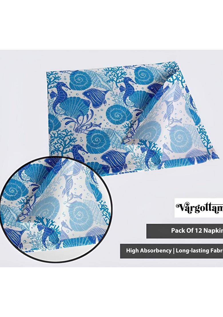 12Pcs Blue And White Printed Cotton Table Napkins