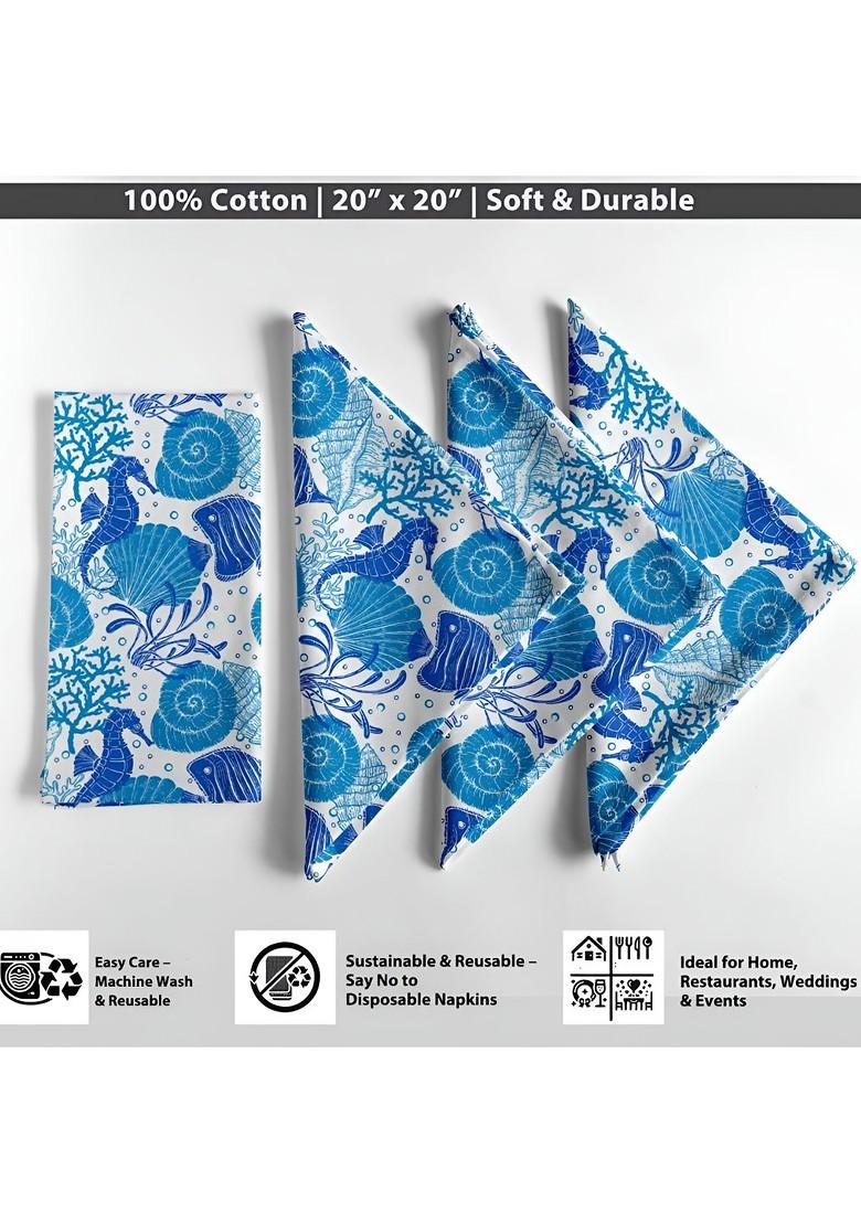 12Pcs Blue And White Printed Cotton Table Napkins