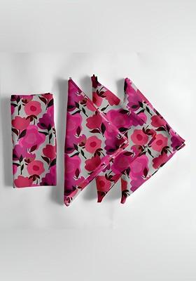 12Pcs Pink And Grey Printed Cotton Table Napkins