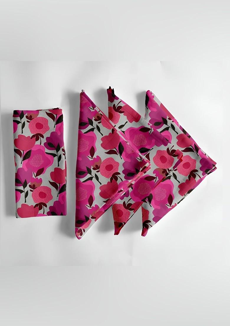 12Pcs Pink And Grey Printed Cotton Table Napkins