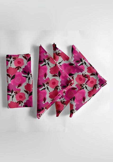12Pcs Pink And Grey Printed Cotton Table Napkins