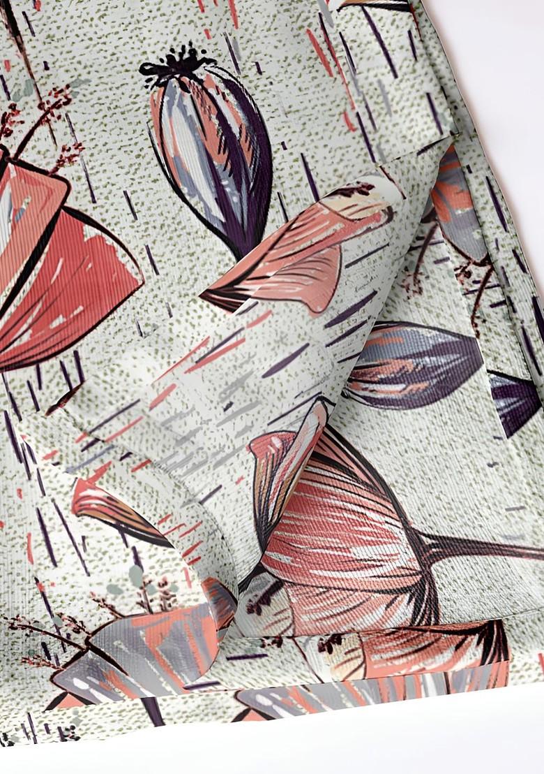 12Pcs Grey And Peach Colored Printed Cotton Table Napkins