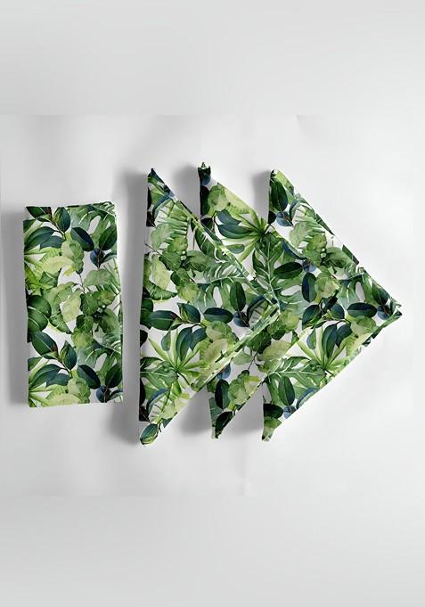 12Pcs Green And Off White Printed Cotton Table Napkins