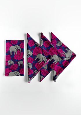 12Pcs Pink And Blue Printed Cotton Table Napkins