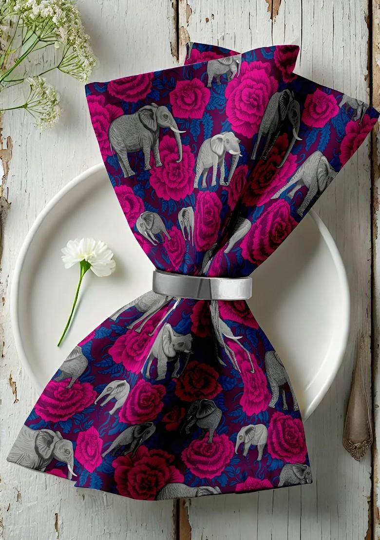 12Pcs Pink And Blue Printed Cotton Table Napkins