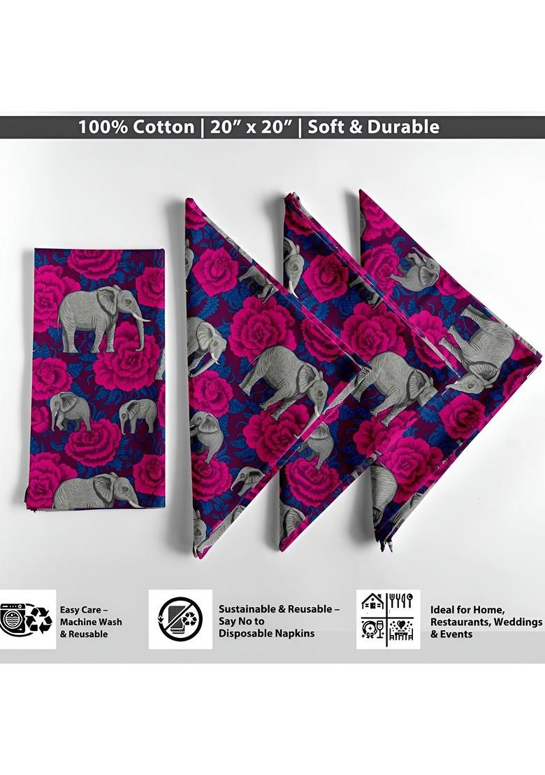 12Pcs Pink And Blue Printed Cotton Table Napkins