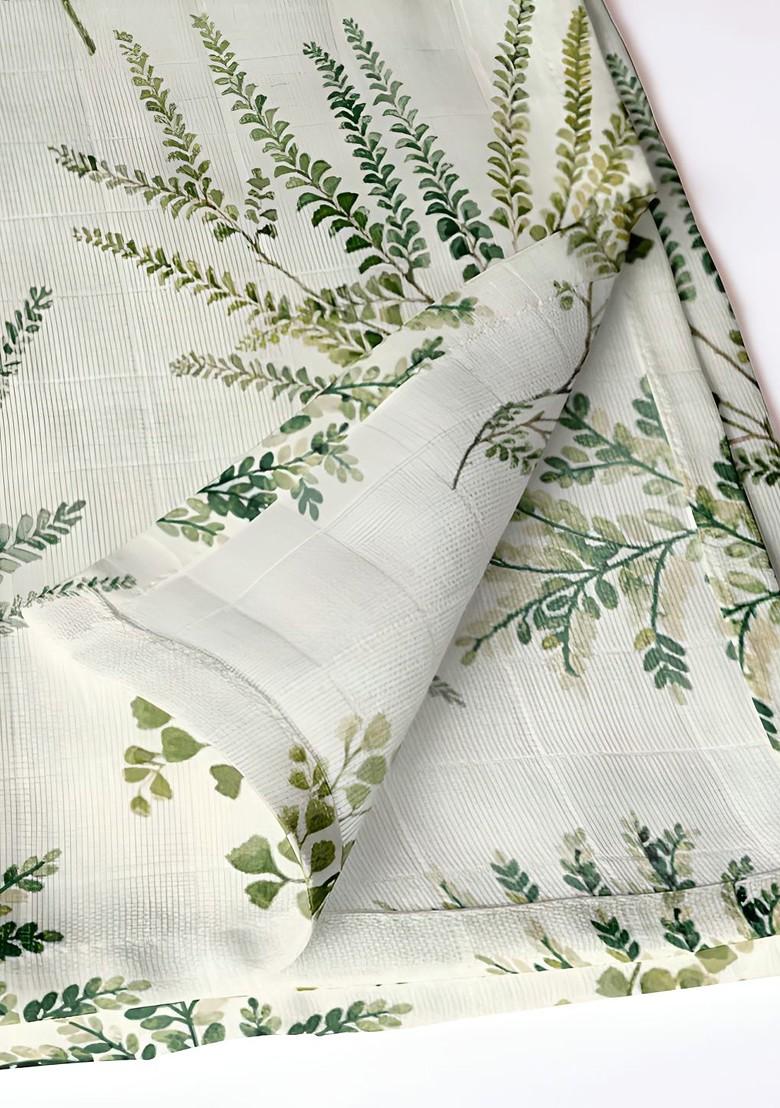 12Pcs Off White And Green Printed Cotton Table Napkins