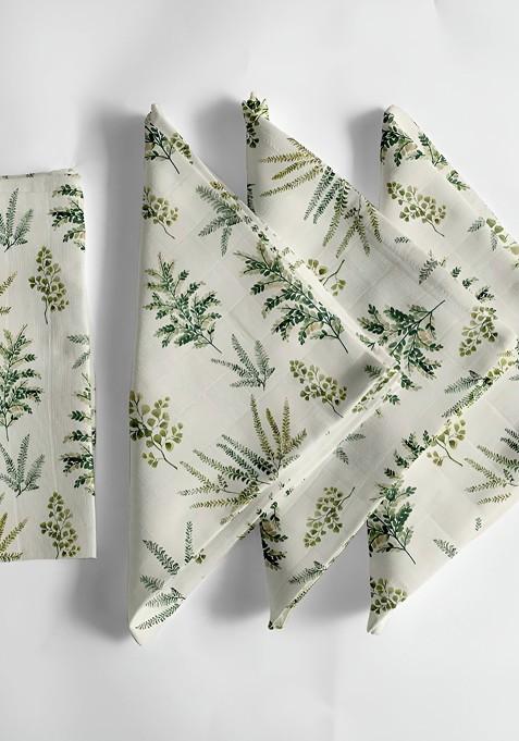 12Pcs Off White And Green Printed Cotton Table Napkins