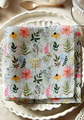 12Pcs Blue And Green Printed Cotton Table Napkins