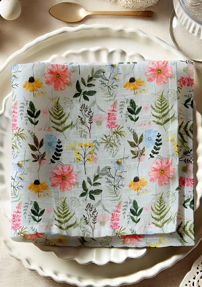 12Pcs Blue And Green Printed Cotton Table Napkins