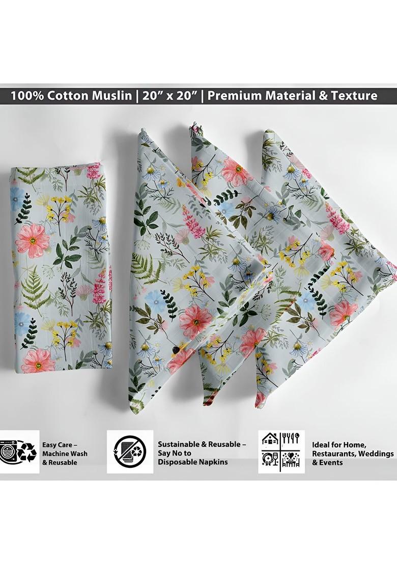 12Pcs Blue And Green Printed Cotton Table Napkins