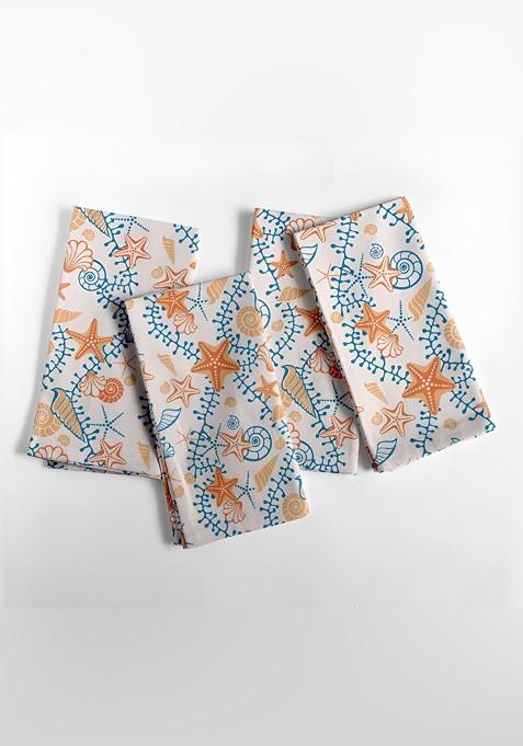 12Pcs White And Blue Printed Cotton Table Napkins