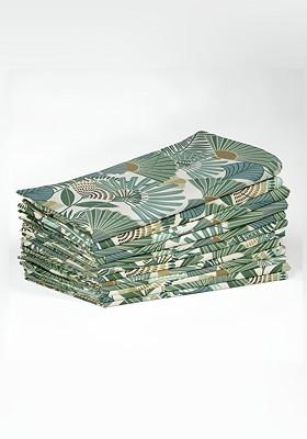 12Pcs Green And Off White Printed Cotton Table Napkins