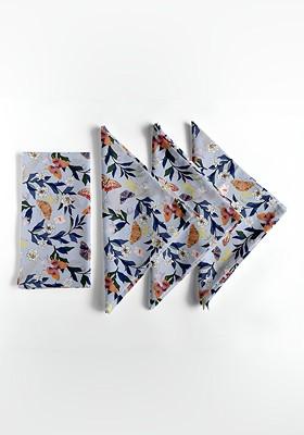 12Pcs Blue And Brown Printed Cotton Table Napkins
