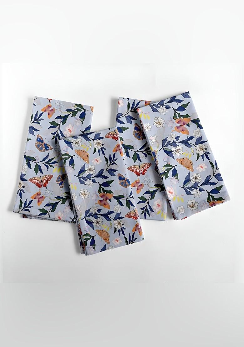 12Pcs Blue And Brown Printed Cotton Table Napkins