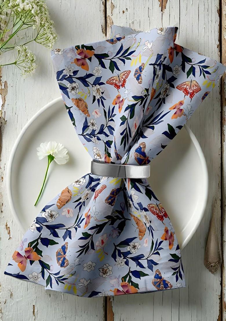 12Pcs Blue And Brown Printed Cotton Table Napkins