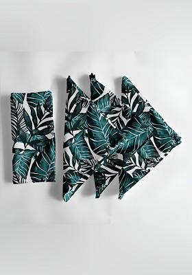 12Pcs White And Teal Green Printed Cotton Table Napkins
