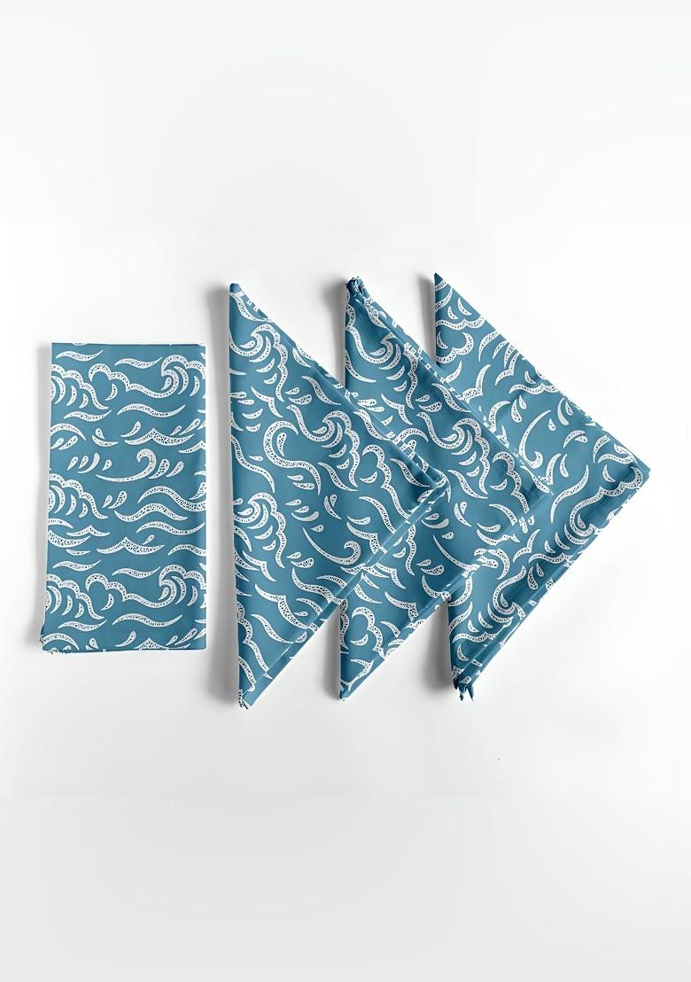 12Pcs Blue And White Printed Cotton Table Napkins