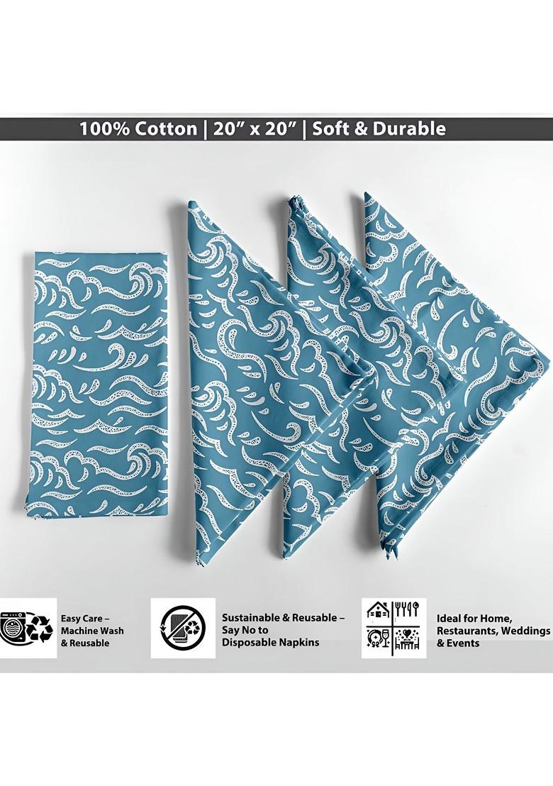 12Pcs Blue And White Printed Cotton Table Napkins