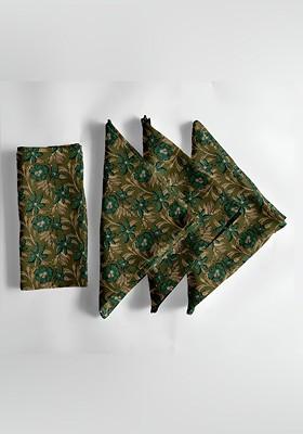12Pcs Olive Green Printed Cotton Table Napkins
