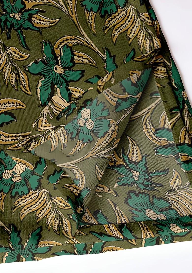 12Pcs Olive Green Printed Cotton Table Napkins