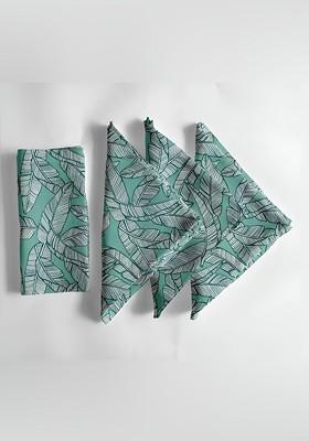 12Pcs Sea Green And White Printed Cotton Table Napkins