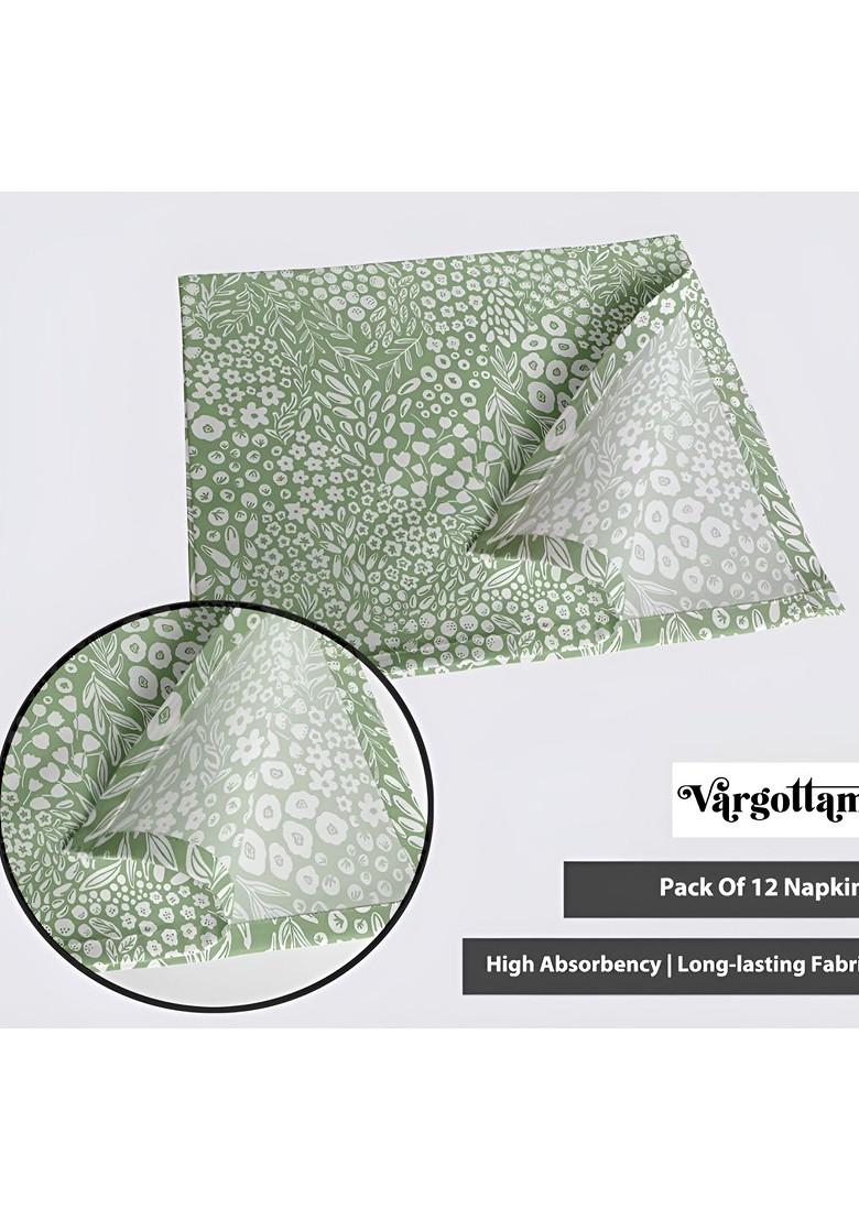 12Pcs Green And White Printed Cotton Table Napkins