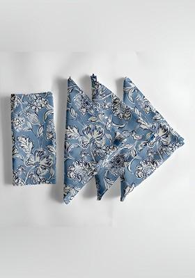 12Pcs Blue And White Printed Cotton Table Napkins