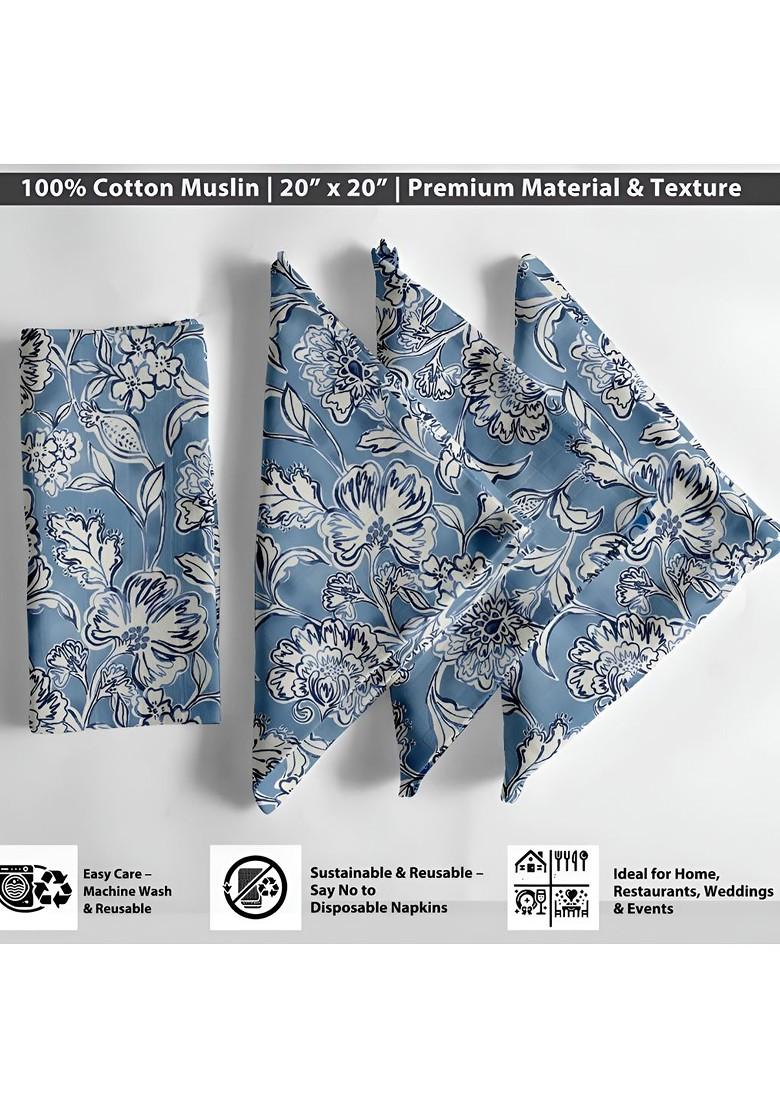 12Pcs Blue And White Printed Cotton Table Napkins
