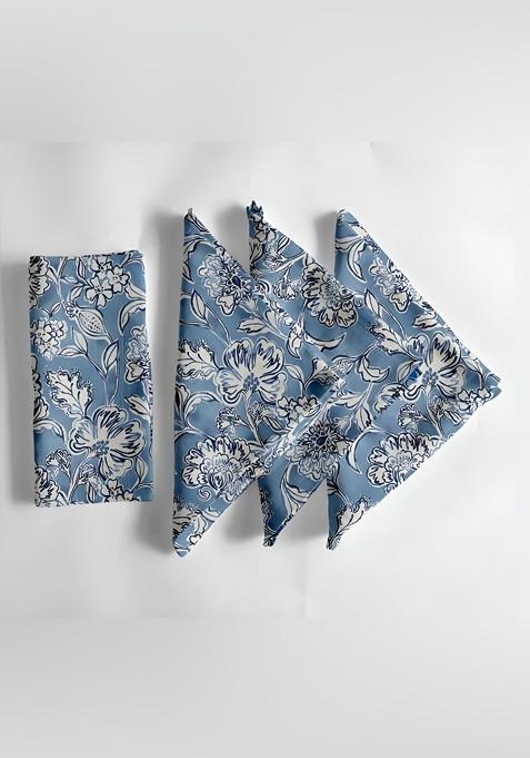 12Pcs Blue And White Printed Cotton Table Napkins