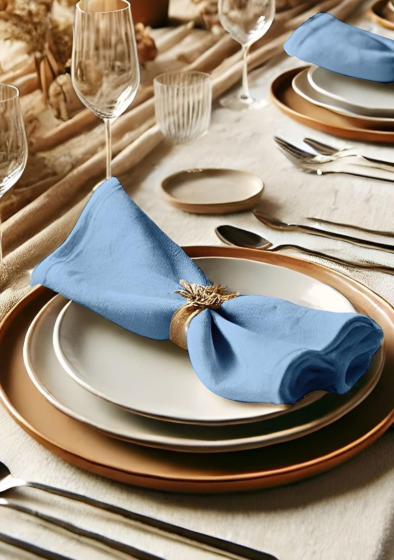 Blue 12 Pieces Cotton Reusable And Disposable Table Napkins