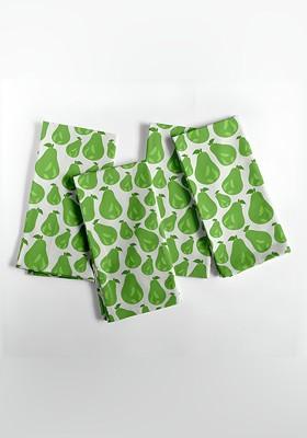 12 Piece Green And White Printed Cotton Table Napkins