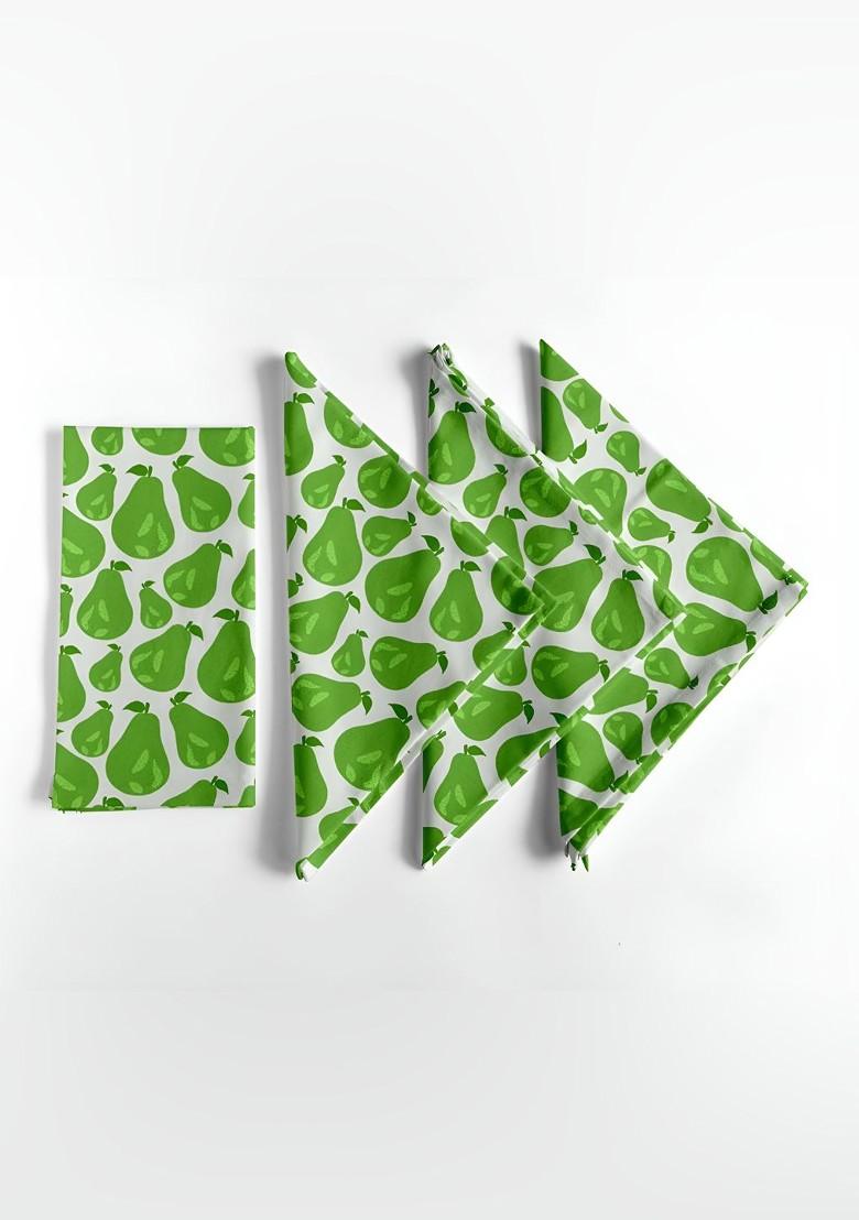 12 Piece Green And White Printed Cotton Table Napkins