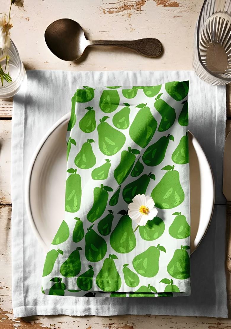 12 Piece Green And White Printed Cotton Table Napkins